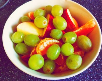 High angle view of fruits in bowl on table