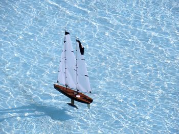 High angle view of sailboat in swimming pool