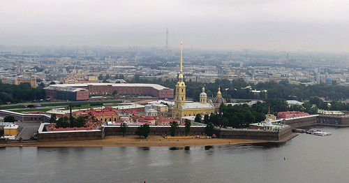 View of river with buildings in background