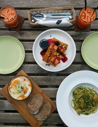 Close-up of food served on table