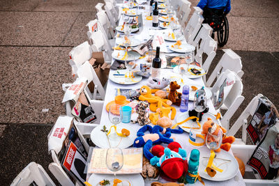 High angle view of food for sale