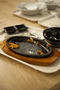 Close-up of bread in plate on table