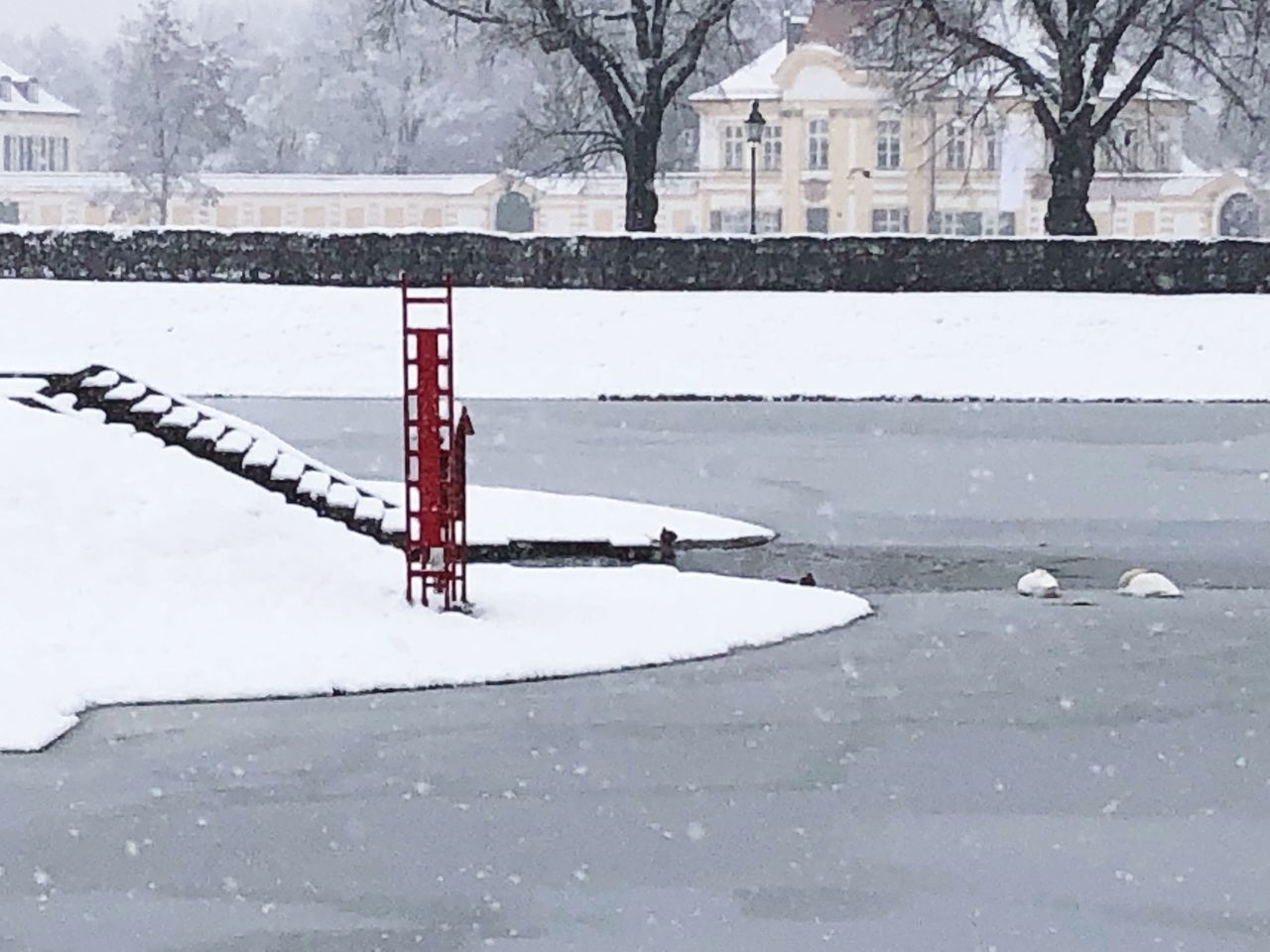 SNOW COVERED BRIDGE IN CITY