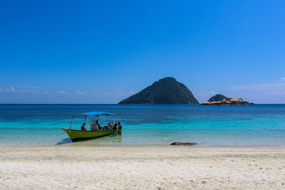 Scenic view of sea against clear blue sky