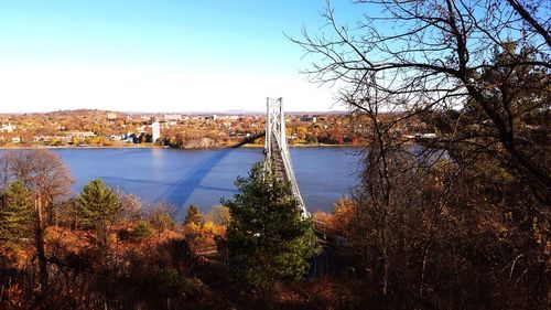 View of bridge over river in city