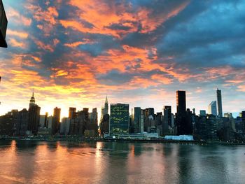 City skyline at sunset