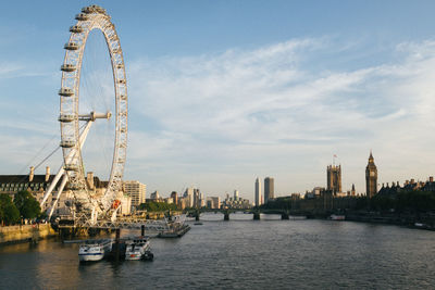 Panorama view of london eye and westminster
