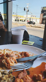 Close-up of food served on table