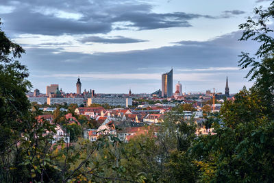 High angle view of townscape against sky