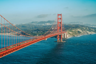 Suspension bridge over river