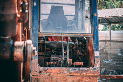 Close-up of abandoned train