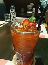 Close-up of ice cream on table