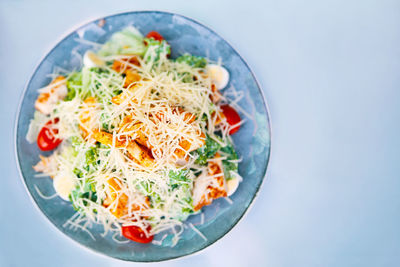 Directly above shot of meal served in bowl