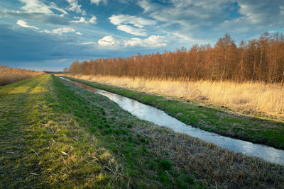 A dike by the uherka river in eastern poland, april day