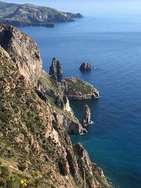 High angle view of rocks in sea