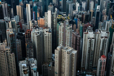 High angle view of modern buildings in city