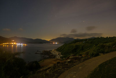 Scenic view of sea against sky at night