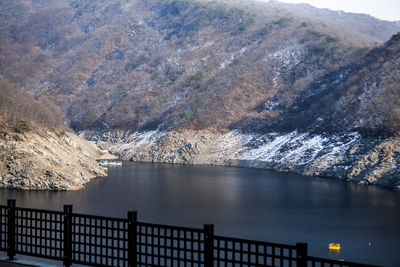Scenic view of river and mountains