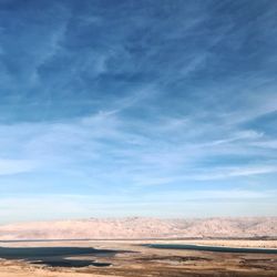Scenic view of desert against blue sky