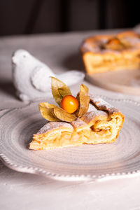 Close up of homemade apple pie on a plate