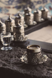 Close-up of tea cup on table