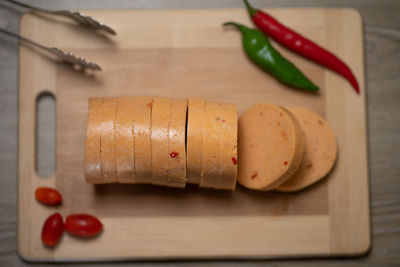 High angle view of vegetables on cutting board