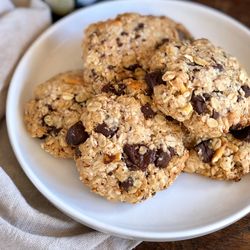 High angle view of cookies in plate