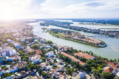 High angle view of townscape against sky