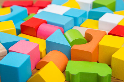 Full frame shot of colorful toy blocks on table