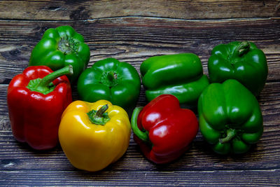 High angle view of bell peppers on table