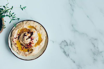 High angle view of breakfast served in bowl