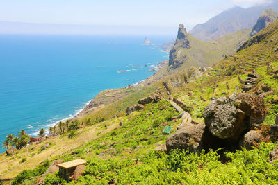 Mountain trail in anaga park of tenerife, spain