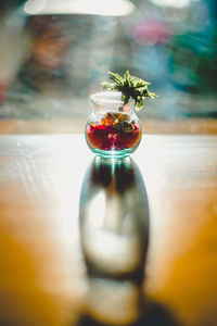 Close-up of red berries on table