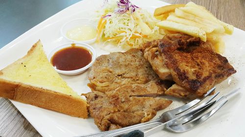 Close-up of meal served in plate