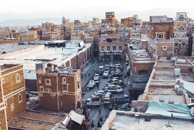 High angle view of buildings in city