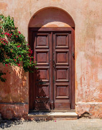 Closed door of old building