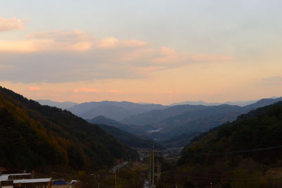 Scenic view of mountains against cloudy sky