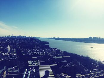 View of cityscape with river in background