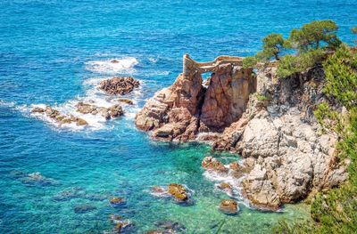 High angle view of cliff in sea