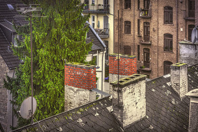 High angle view of street amidst buildings