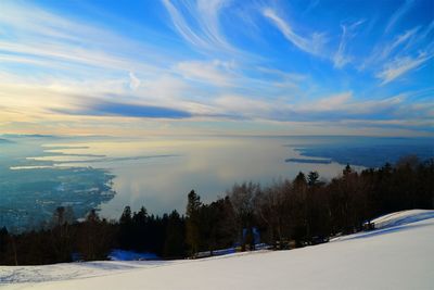 Scenic view of snow covered landscape against sky