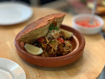 Close-up of meal served in plate