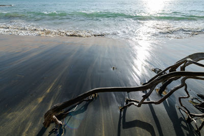 High angle view of bicycle on beach