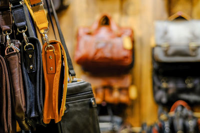 Close-up of leather for sale at store