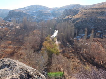 High angle view of rocks on land against sky