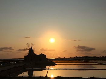 Silhouette built structure against sky during sunset