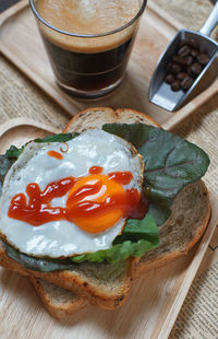 High angle view of breakfast on table