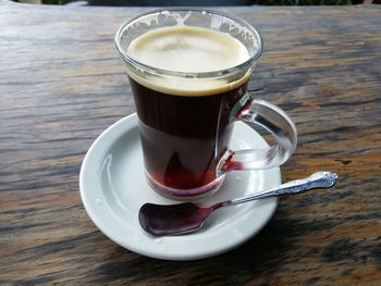 Close-up of coffee cup on table