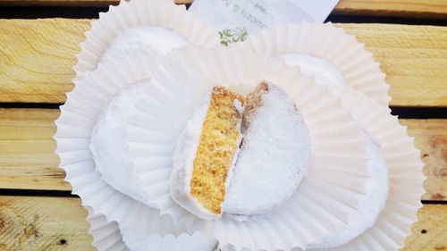 Directly above shot of dessert in plate on table