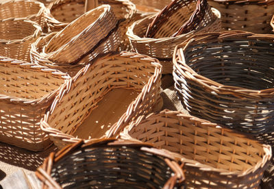 Close-up of wicker basket for sale in market